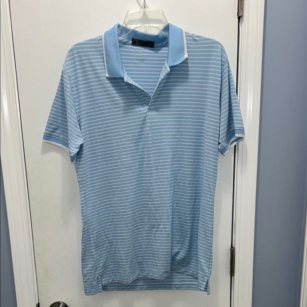 G/FORE Blue Polo Shirt Sporty Striped Design size small